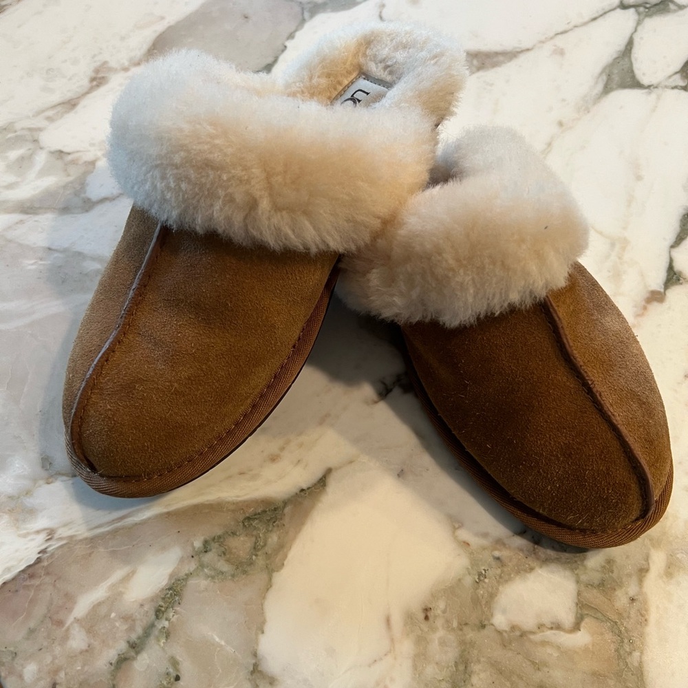 UGG Brown and Cream Sheepskin Slippers